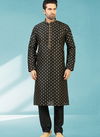 Black Colour Outluk New Latest Design Jacquard Silk Brocade Party Wear Kurta Pajama Mens Collection 1224-1041